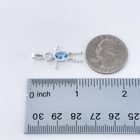 Vintage Sterling Silver 925 Blue Cubic Zirconia Boy Pendant - Picture 7 of 7
